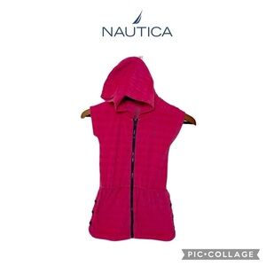 Nautica girls hoodie swimsuit cover up full zip dress hot pink size 4 small